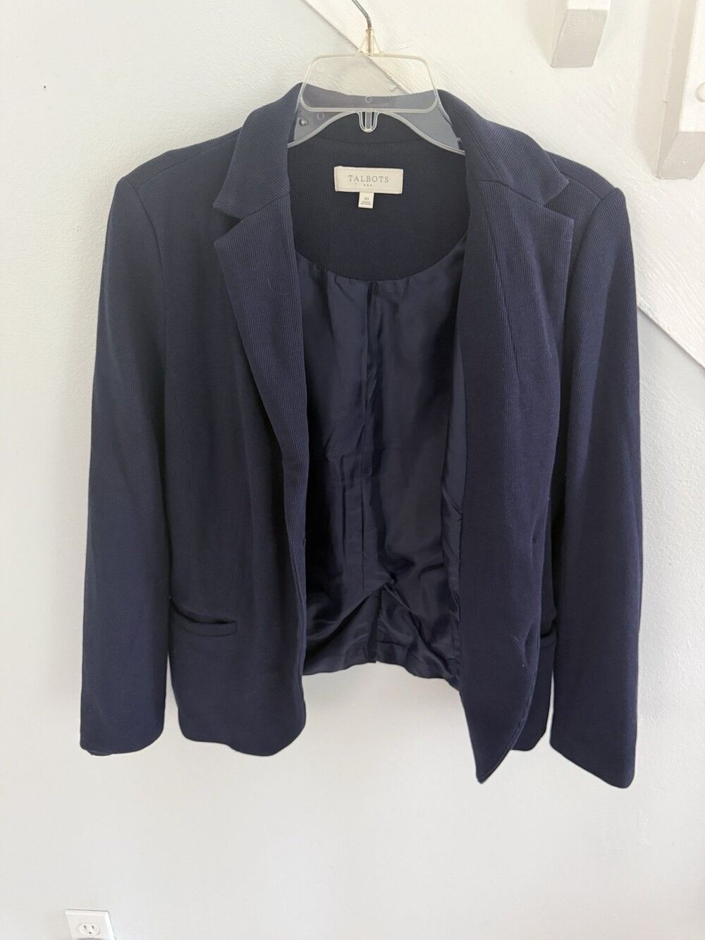 Talbots Women's Cotton Blazer  Jacket Size 10 Navy Blue Business Casual